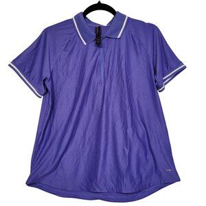 Mondetta Women's Active 1/4-Zip Short Sleeve Mesh Polo Shirt Blue Size Medium